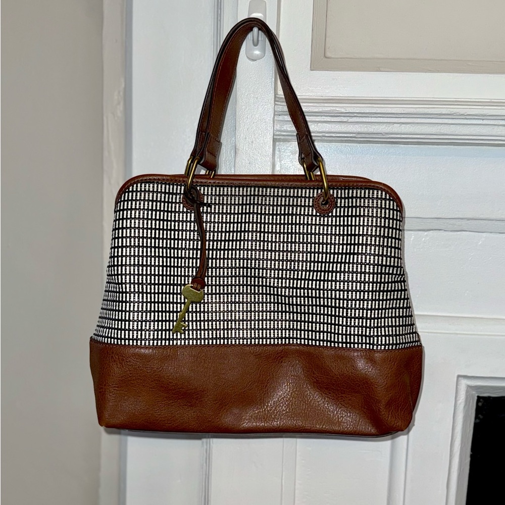 Fossil Lane Satchel Handbag - Brown, Black & White
